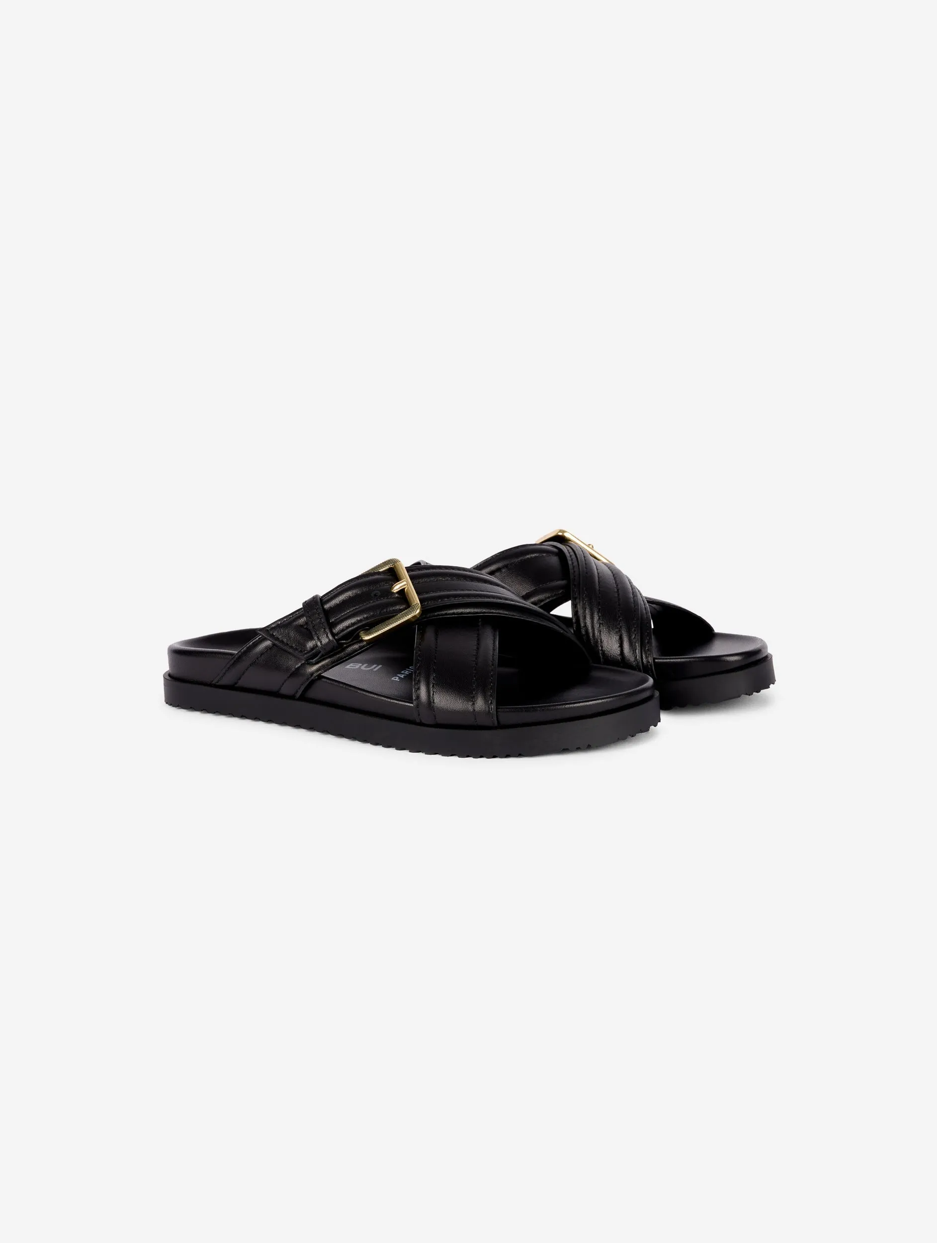 mules anatomiques en cuir noir