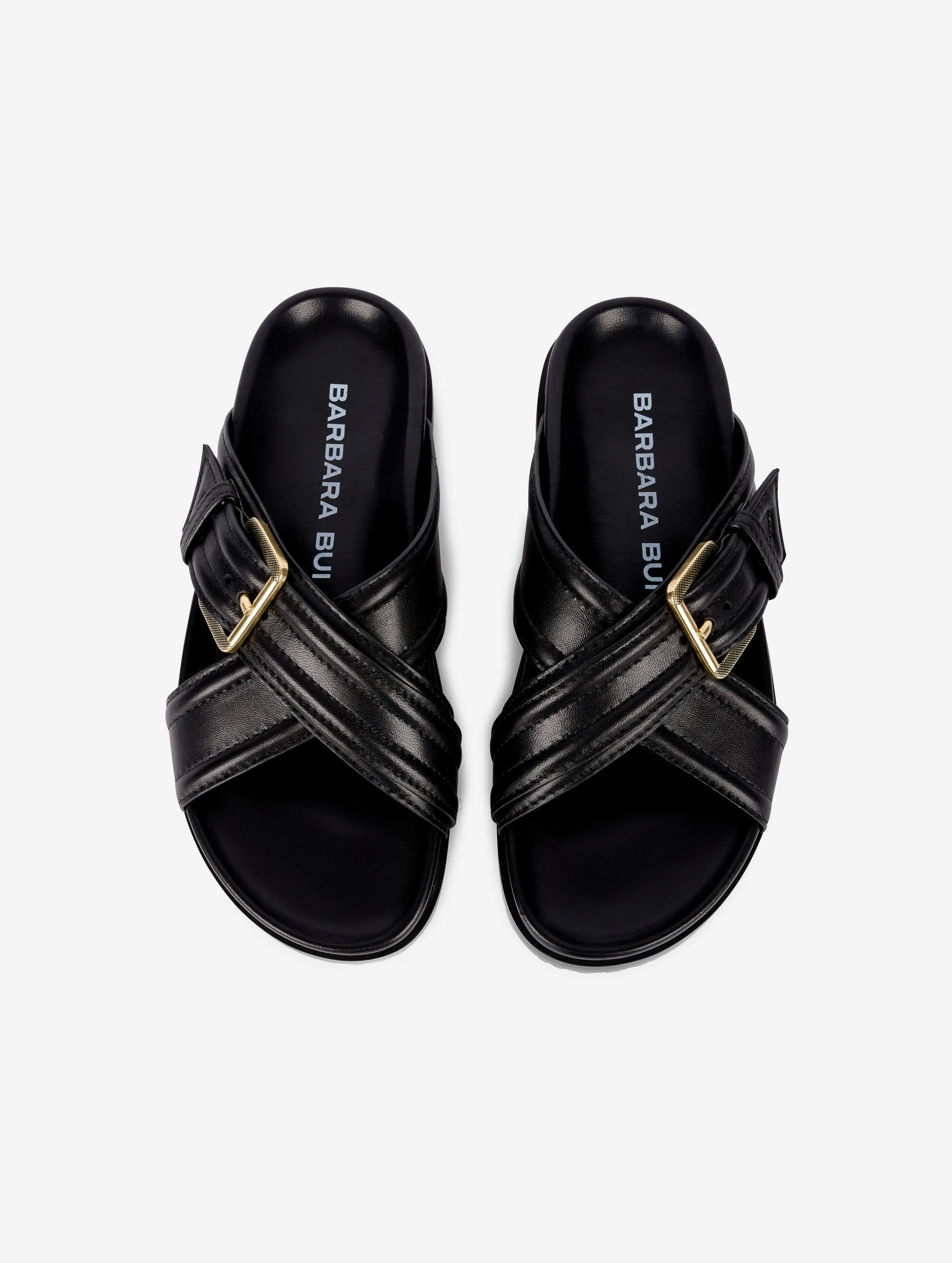 mules anatomiques en cuir noir