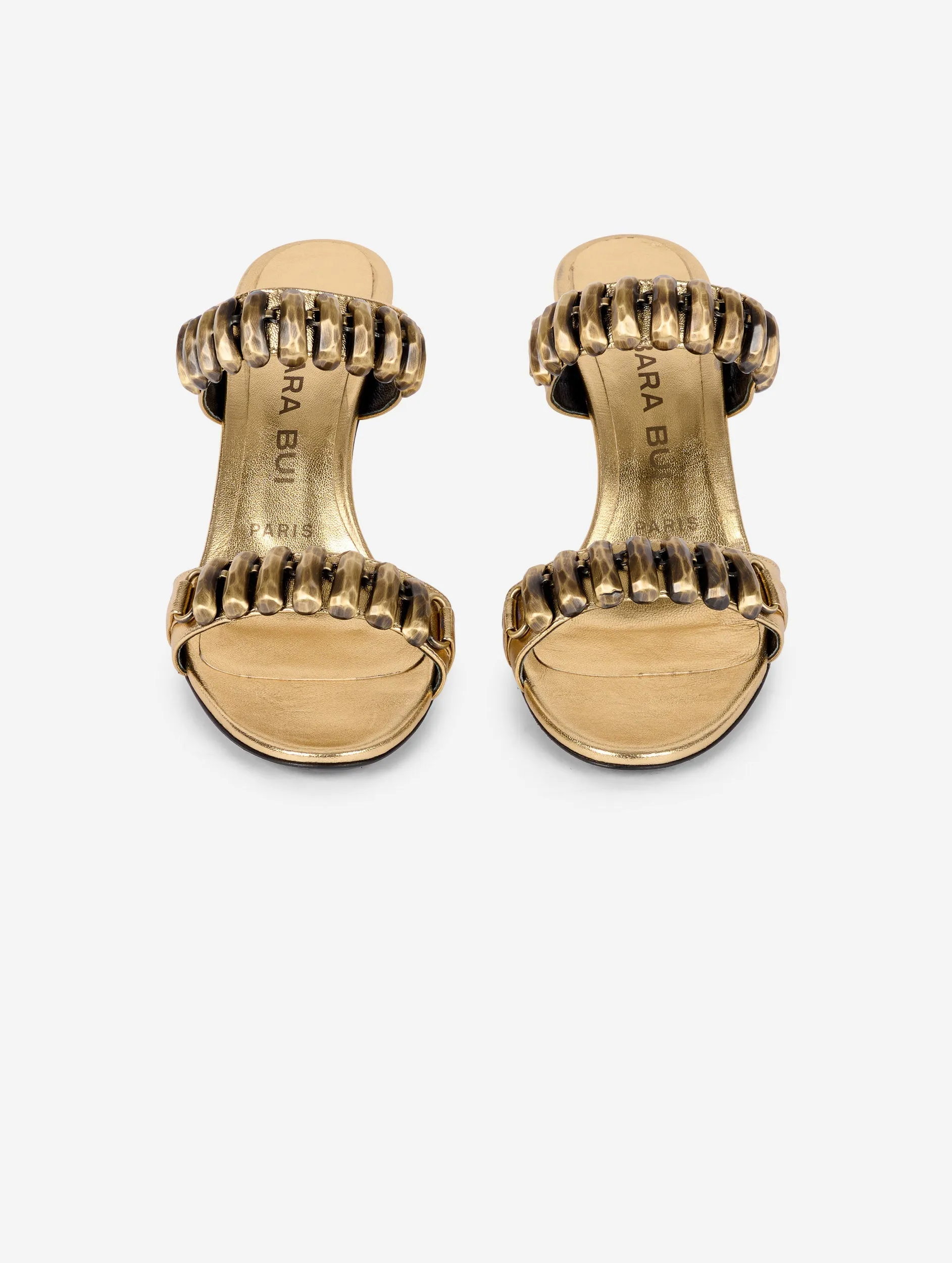 mules en cuir metallisé or