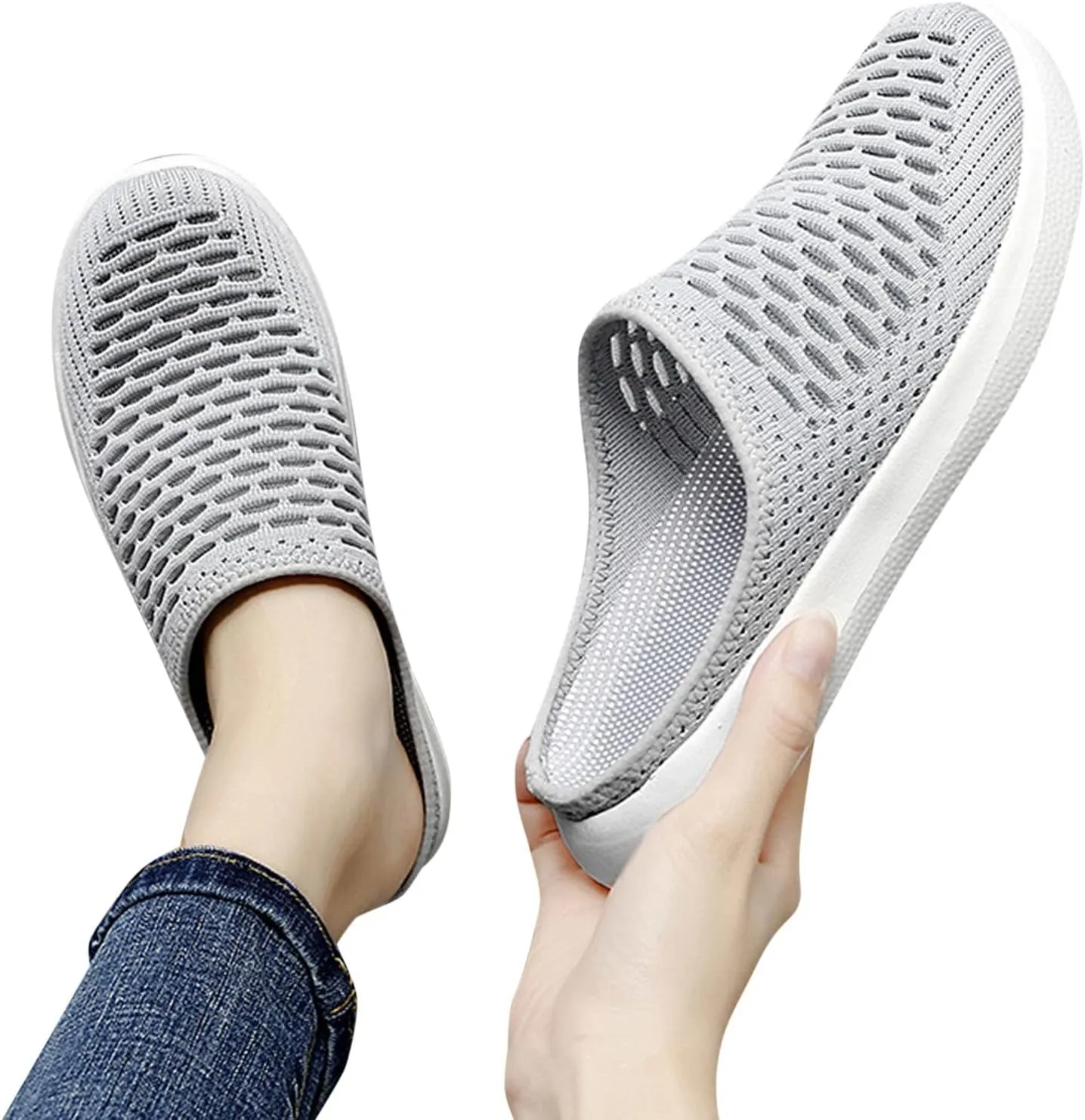 Mules for Women 2025 Slip on Mesh Mule Walking Sneakers Backless Diabetic Shoes Breathable Closed Toe Slides