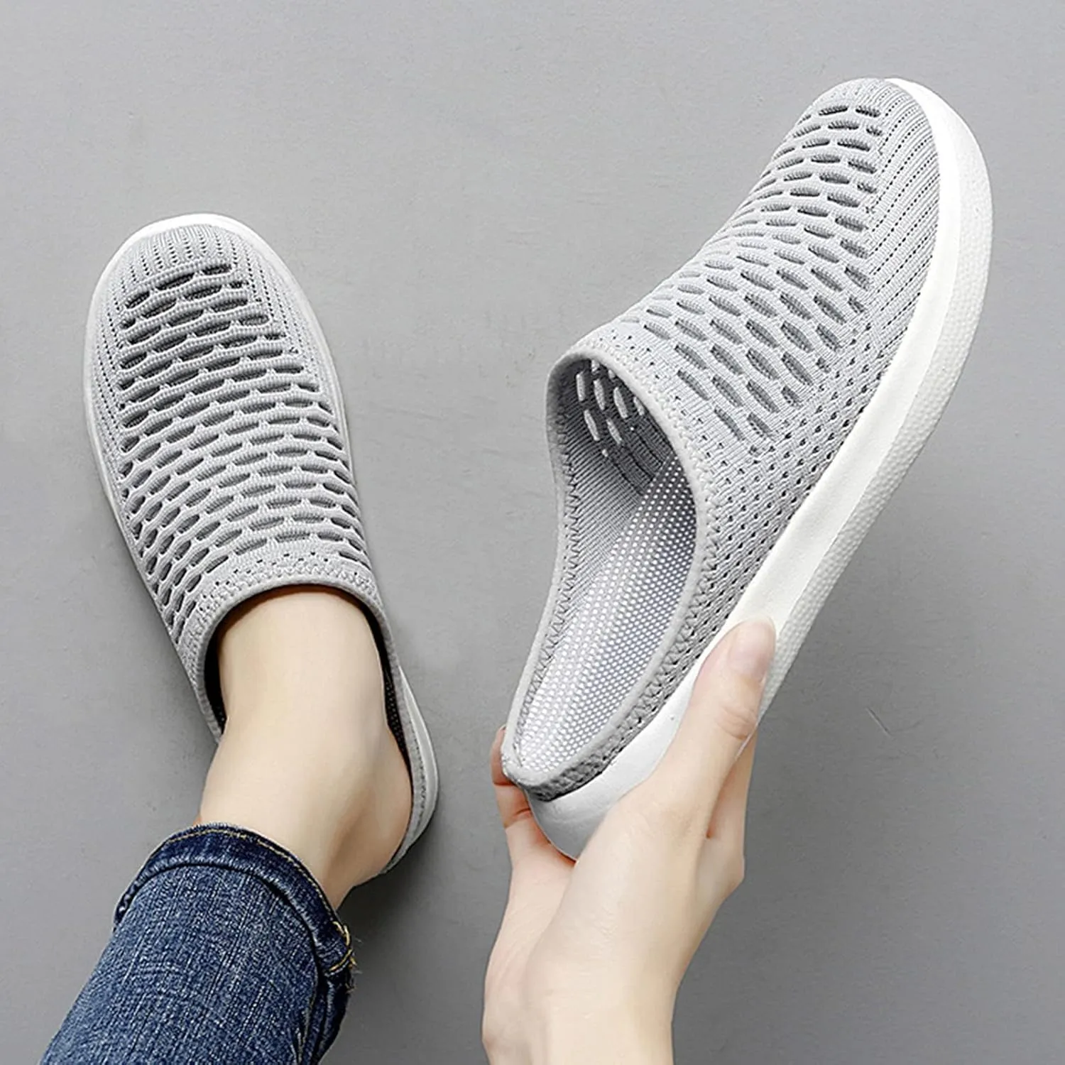 Mules for Women 2025 Slip on Mesh Mule Walking Sneakers Backless Diabetic Shoes Breathable Closed Toe Slides