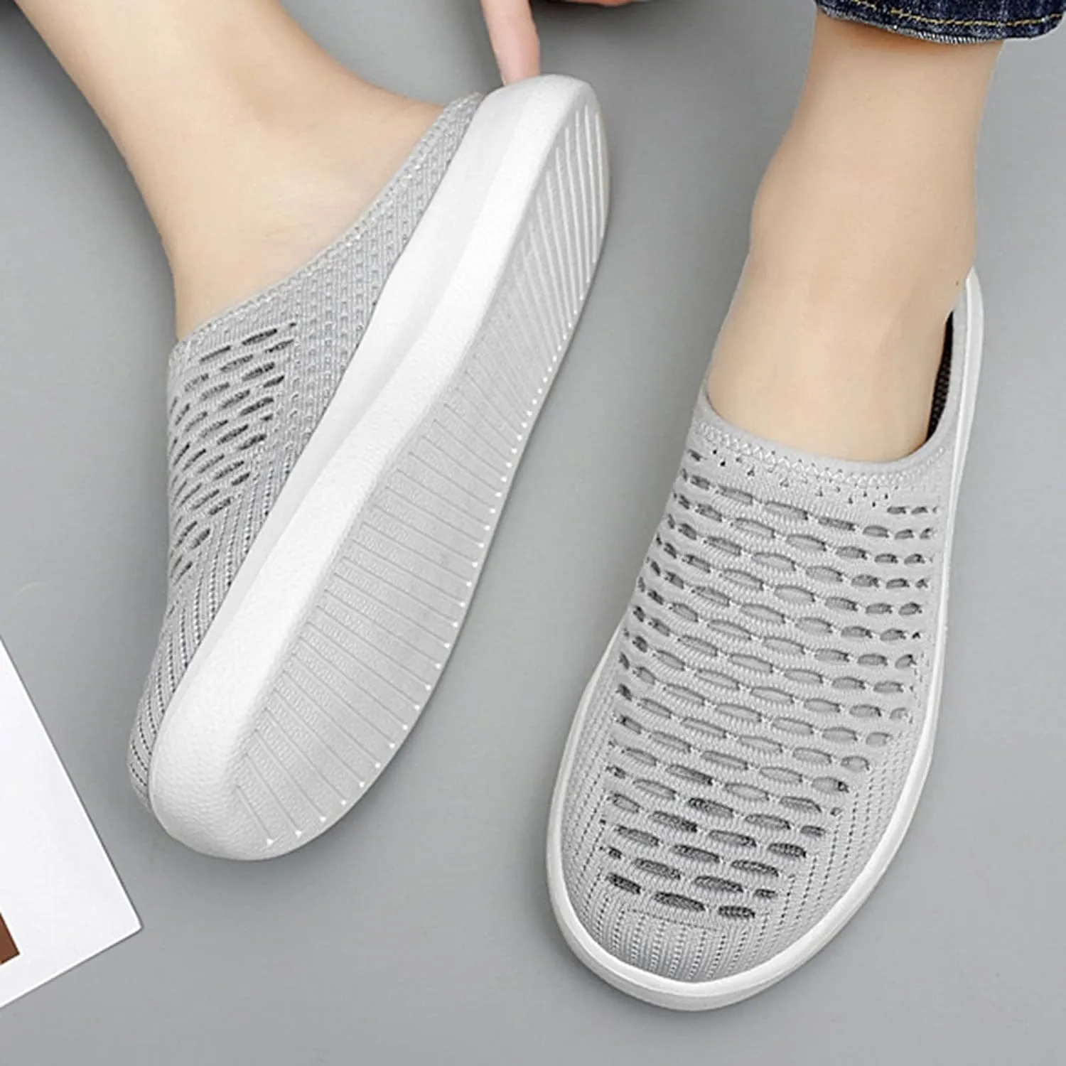 Mules for Women 2025 Slip on Mesh Mule Walking Sneakers Backless Diabetic Shoes Breathable Closed Toe Slides