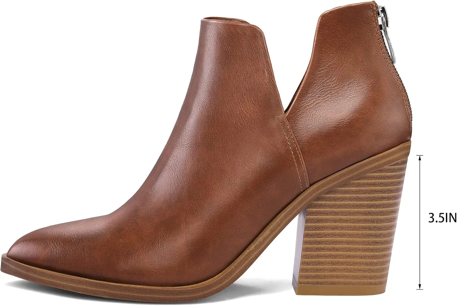 mysoft Women's Ankle Boots Slip on Cutout Pointed Toe Chunky Stacked Mid Heel Booties