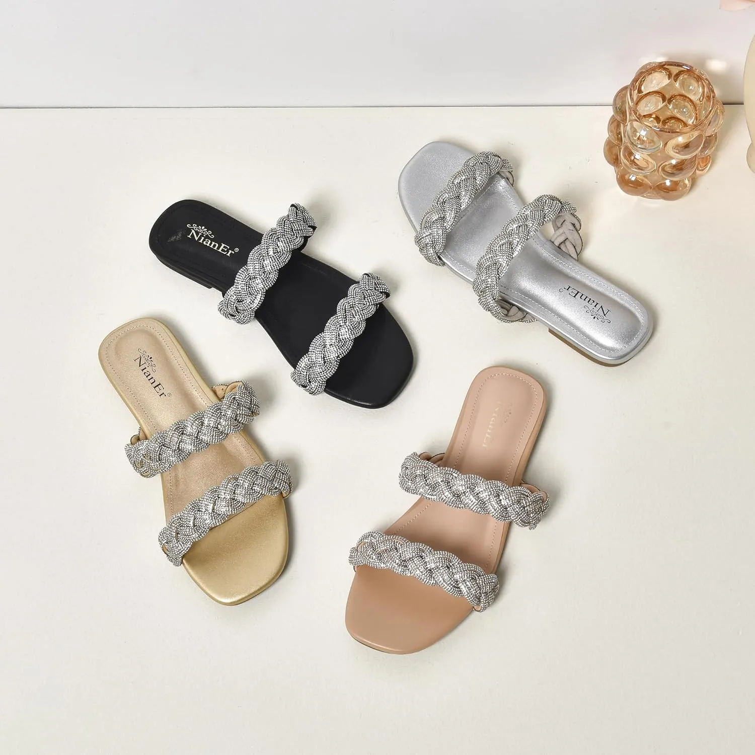 NianEr Womens Microfiber Leather Comfort Foam Bow Dress Thong Sandals Summer Fashion Flat Slip On Slides Flip Flops