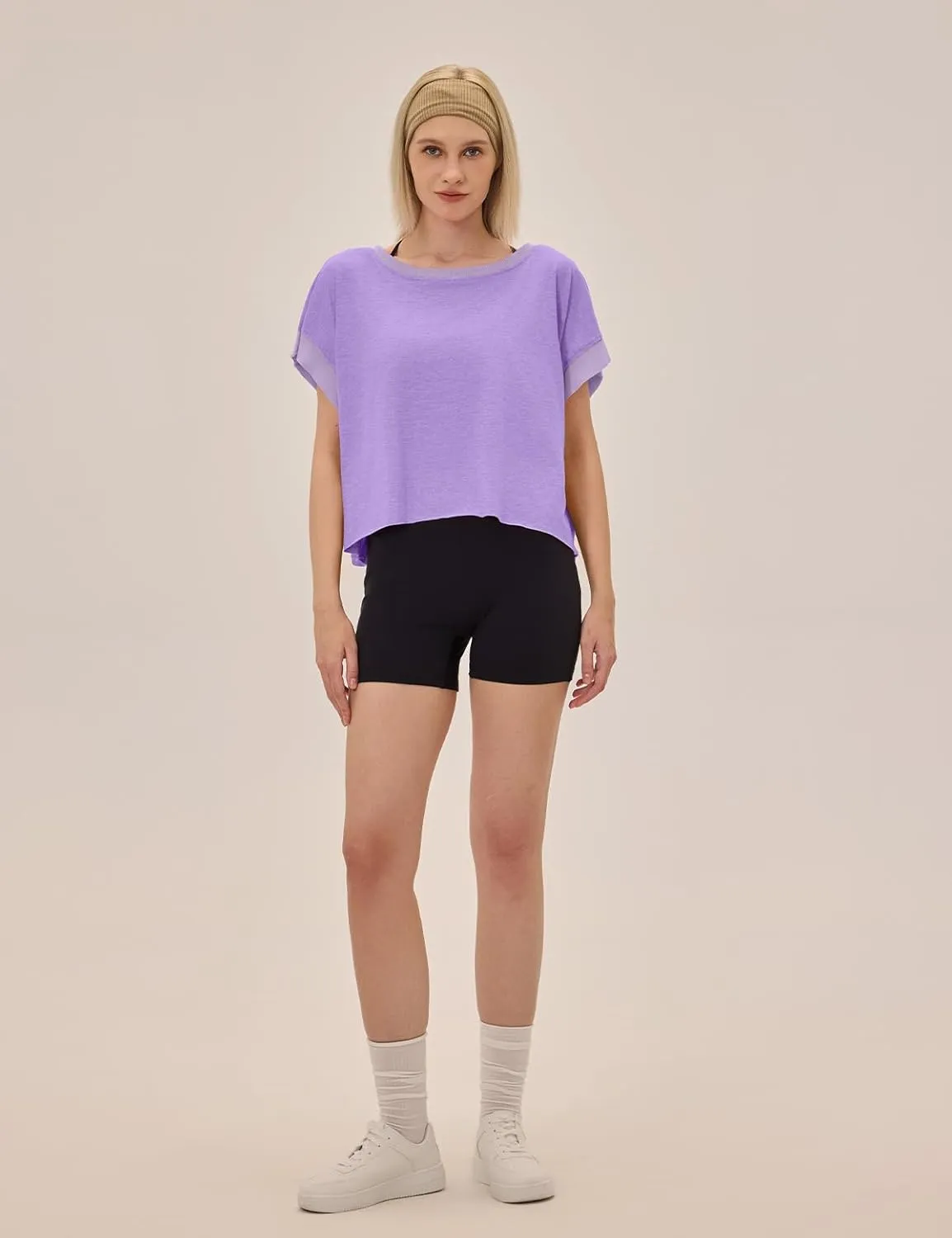 Open Back Workout Tops for Women Loose Fit Athletic Crop Tee Short Sleeve Gym Running Yoga Shirt