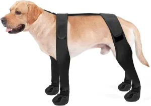 PetPhindU Dog Suspender Boots Tall Dog Boots Anti-Slip Fall Waterproof Dog Shoes Leggings Adjustable Suspender Boots Dogs Winter Snow Rain Hiking Paws Protector Dog Rain Shoes (S,Black)
