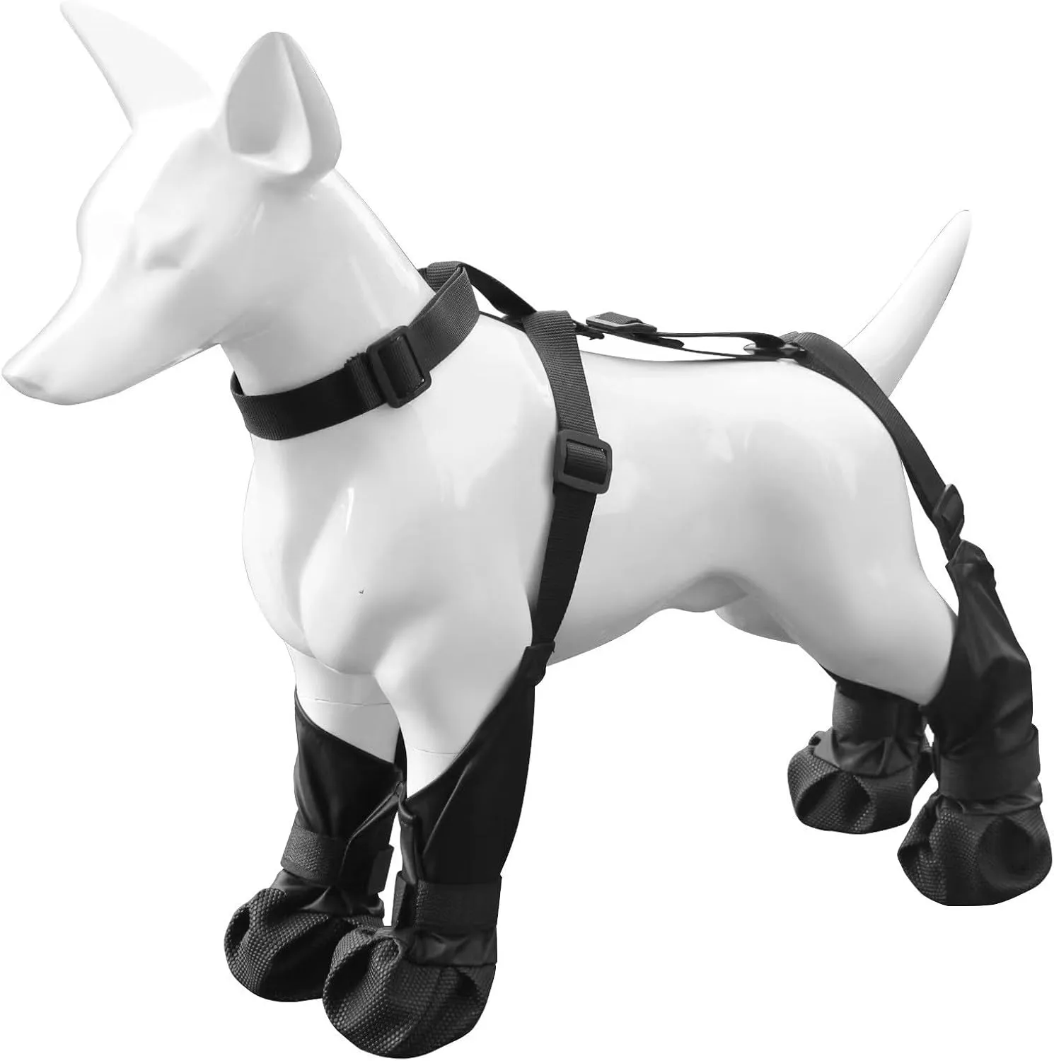 PetPhindU Dog Suspender Boots Tall Dog Boots Anti-Slip Fall Waterproof Dog Shoes Leggings Adjustable Suspender Boots Dogs Winter Snow Rain Hiking Paws Protector Dog Rain Shoes (S,Black)