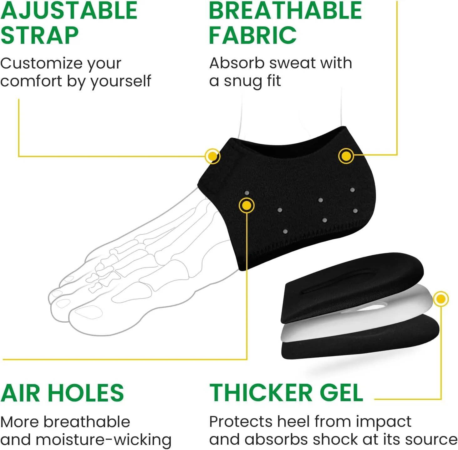 Plantar Fasciitis Gel Heel Protectors - Bukihome Heel Cups for Women Men Heels Spur Pain Relief - Heel Inserts Pads for Achilles Tendinitis Dry Cracked Heel Support Cushion,Men 5-8|Women 4.5-9, Black