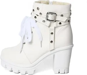 Platform Boots For Women Black Chunky Boot Goth Ankle Booties Bead Lace Lolita Dress Shoes With Zipper