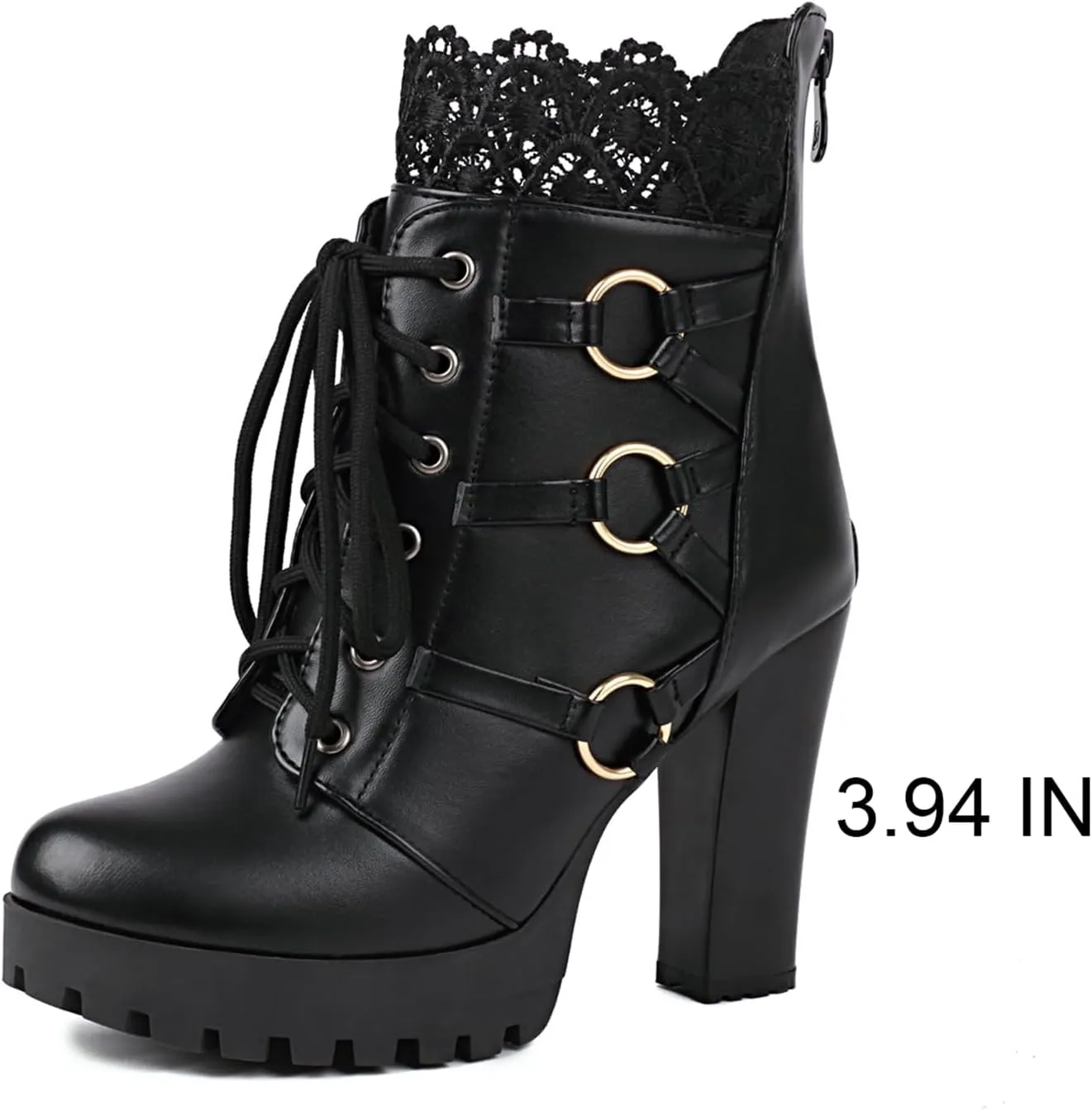Platform Boots For Women Black Chunky Boot Goth Ankle Booties Bead Lace Lolita Dress Shoes With Zipper