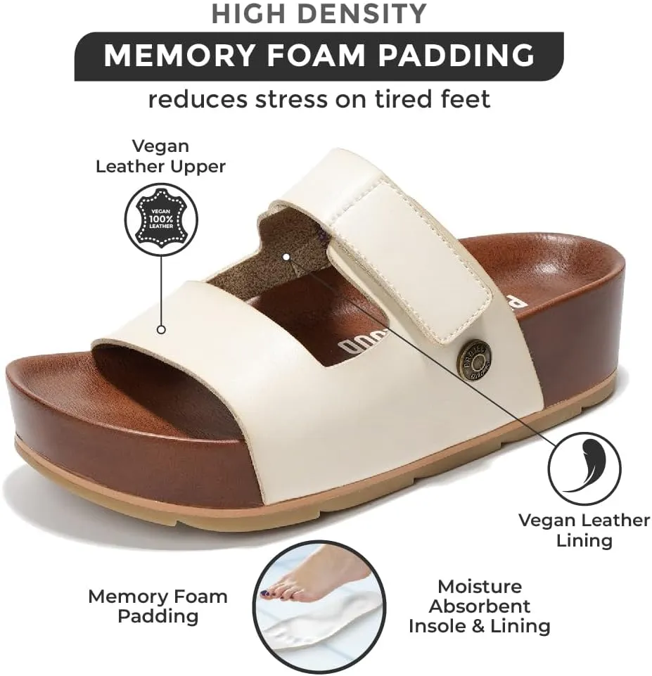 Project Cloud Genuine Leather Platform Sandals Women Footwear - Beach Summer Wedges with Comfortable Memory Foam Insole - Non Slip & Lightweight Wedge Sandals for Women 2025