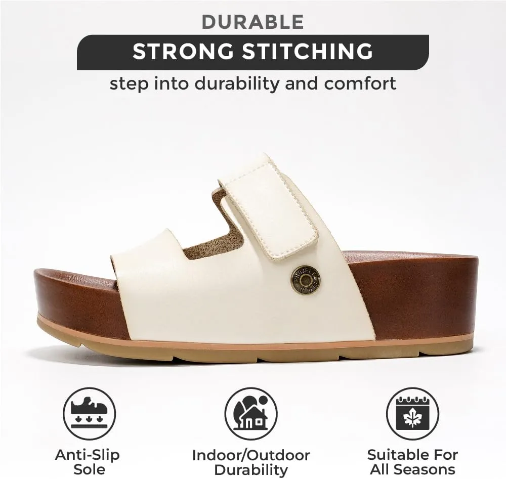 Project Cloud Genuine Leather Platform Sandals Women Footwear - Beach Summer Wedges with Comfortable Memory Foam Insole - Non Slip & Lightweight Wedge Sandals for Women 2025