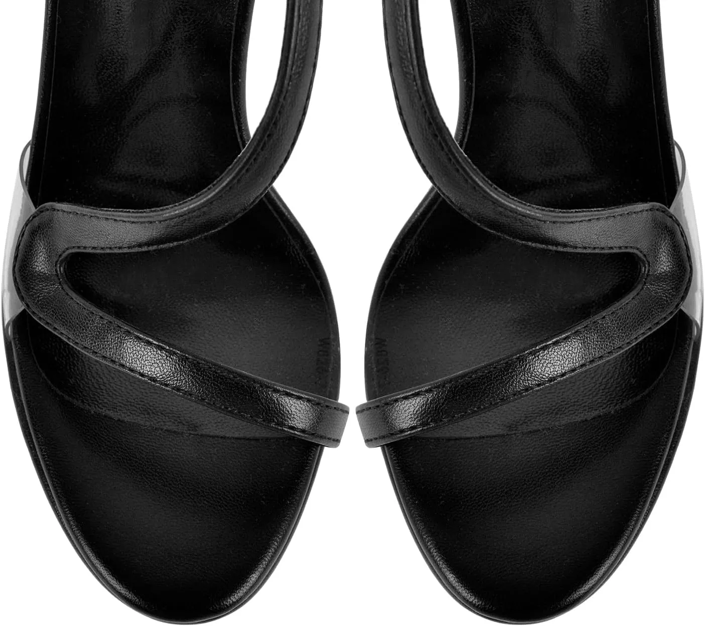 richealnini Black Strappy Heels for Women Clear Platform Sandals with Buckle Ankle Strap Stiletto High Heeled Sandals Wedding Dance Shoes Dress