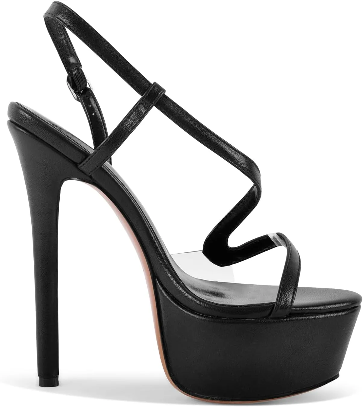 richealnini Black Strappy Heels for Women Clear Platform Sandals with Buckle Ankle Strap Stiletto High Heeled Sandals Wedding Dance Shoes Dress