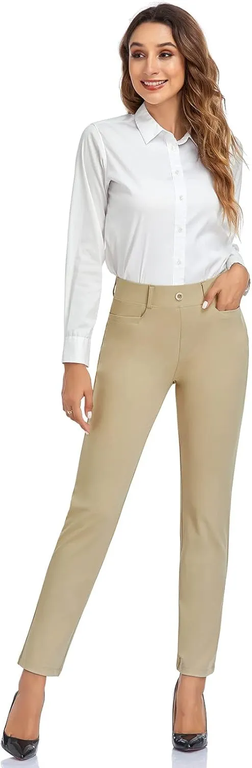 RIMLESS 7 Women's Capri Pants Wrinkle Free Dressy Crop Pants Stretch Thin Golf Slacks Yoga Dress Pants