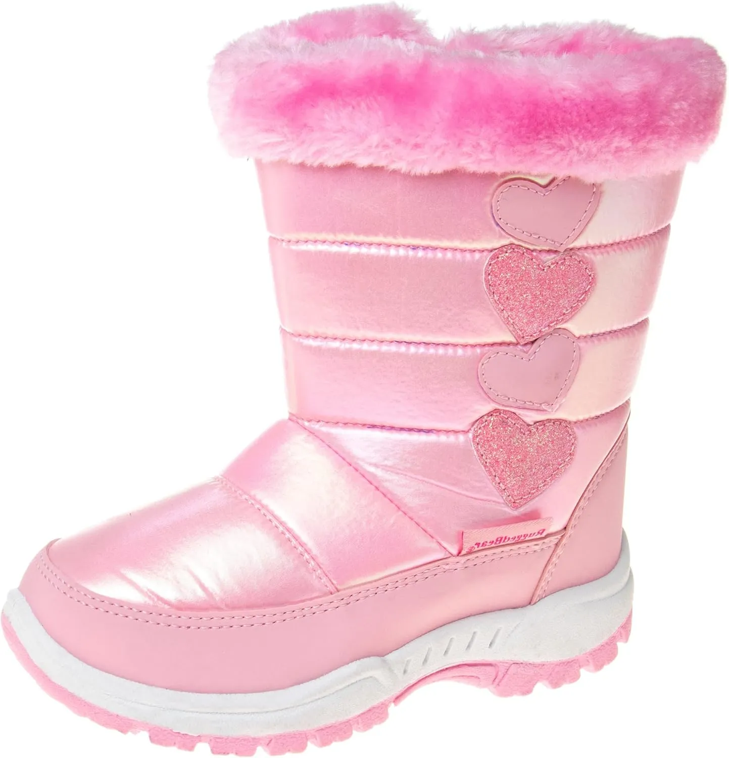 Rugged Bear Girls Snow Boot, Pink/Hearts, 11 Little Kid