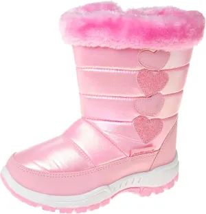 Rugged Bear Girls Snow Boot, Pink/Hearts, 11 Little Kid