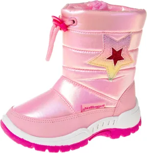 Rugged Bear Girls Snow Boot, Pink/Star, 13 Big Kid