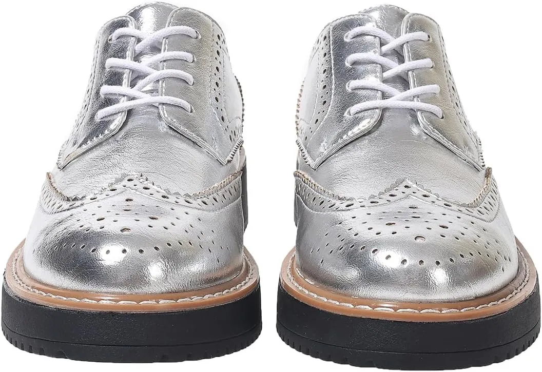 SACFOF Oxford Shoes for Women Round Toe Wingtips Brogues Lace up Platform Loafers Business Casual Office Dress Shoes