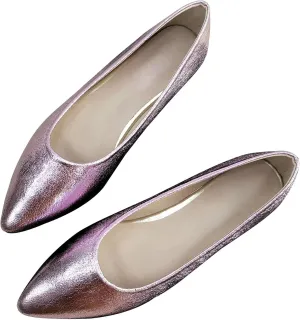 SAILING LU Women's Ballet Flats Black PU Leather Dress Shoes Rhinestone Wedding Glitter Comfortable Pointed Toe Slip on Loafers