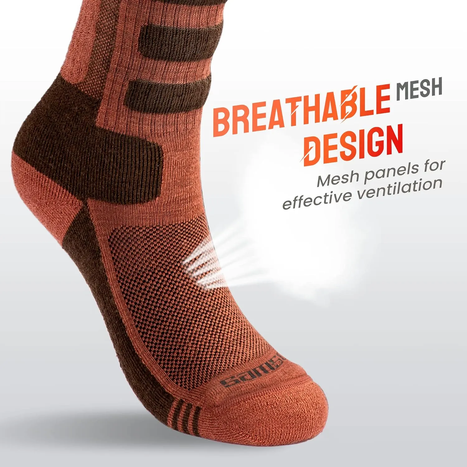 SAMSOX 2-Pair Merino Wool Ski Socks, Made in USA Over-the-Calf Skiing and Snowboarding Socks for Men & Women (Ashland)