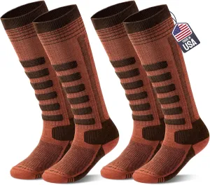 SAMSOX 2-Pair Merino Wool Ski Socks, Made in USA Over-the-Calf Skiing and Snowboarding Socks for Men & Women (Ashland)