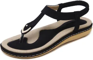 Sandals for Women Arch Support Open Toe Soft Beach Slip-On Wedge Platform with Twist Knot Bow Summer Non Slip Dressy Flat 2025 Bohemian T-Strap Low Heel Slipper Flip Flop Thong