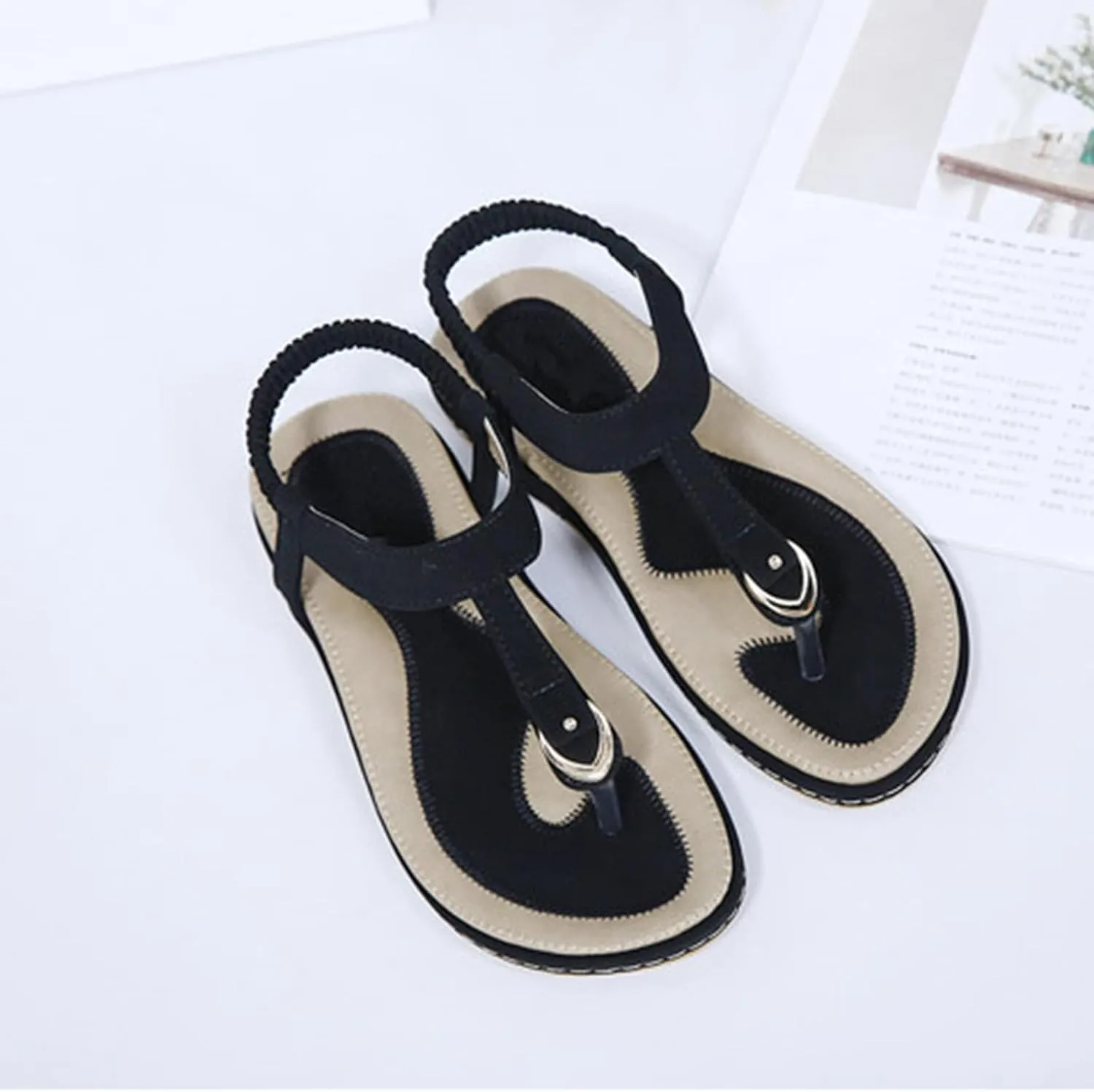 Sandals for Women Arch Support Open Toe Soft Beach Slip-On Wedge Platform with Twist Knot Bow Summer Non Slip Dressy Flat 2025 Bohemian T-Strap Low Heel Slipper Flip Flop Thong