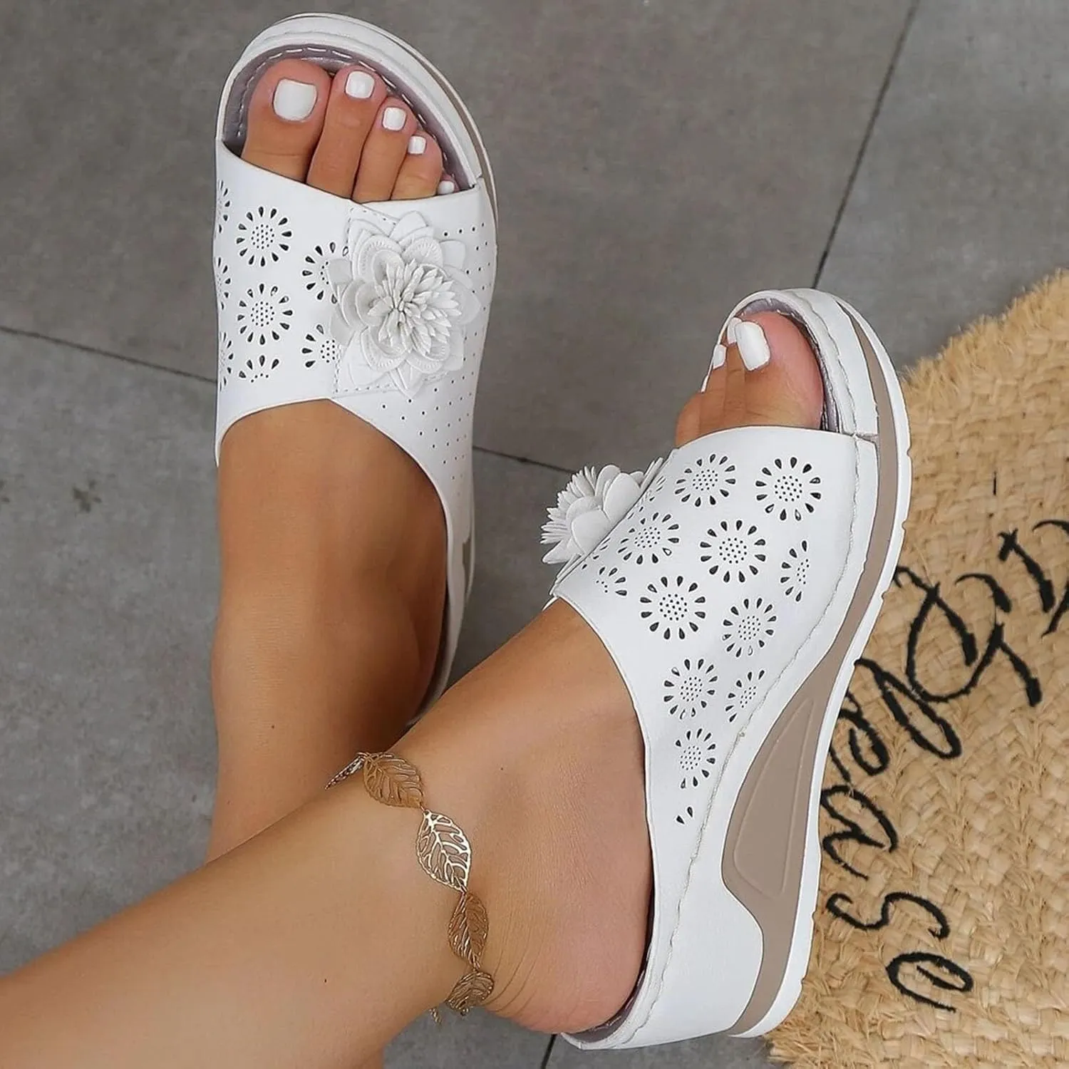 Sandals for Women Arch Support Open Toe Soft Insole Beach Vacation Slingback Twist Knot Bow Orthopedic Low Heel Slipper Platform Summer 2025 Orthopedic Slides Wedges Slip On Sandal