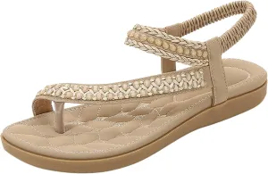 Sandals for Women Rhinestone Boho Sandals Summer Dressy Wedding Shoes Bohemian Flat Sandal Cute Bride Sandal