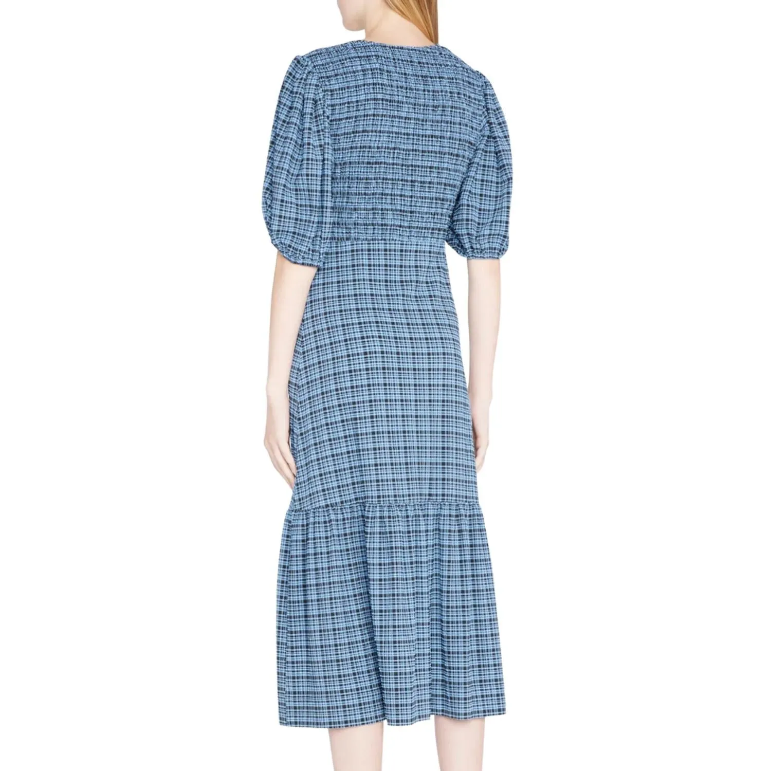 SEERSUCKER SMOCKED MIDI DRESS