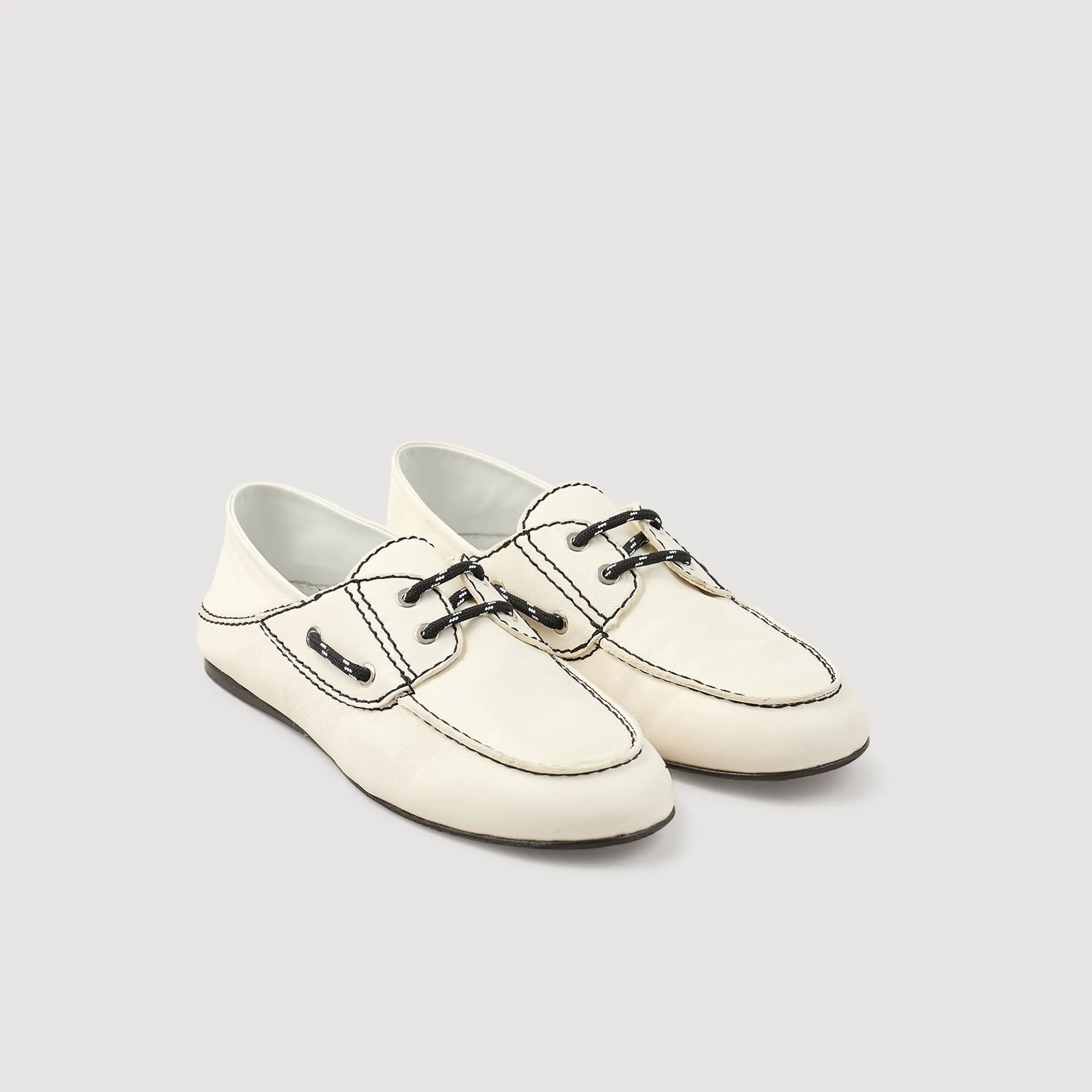 Sene Leather Boat Shoe Loafers White