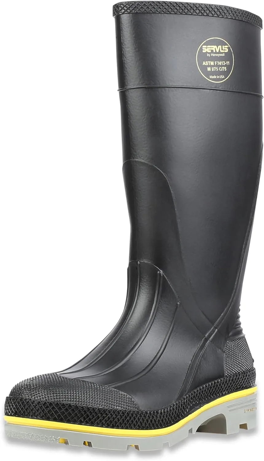 Servus XTP 15" PVC Chemical-Resistant Steel Toe Men's Work Boots, Black, Yellow & Gray, 11