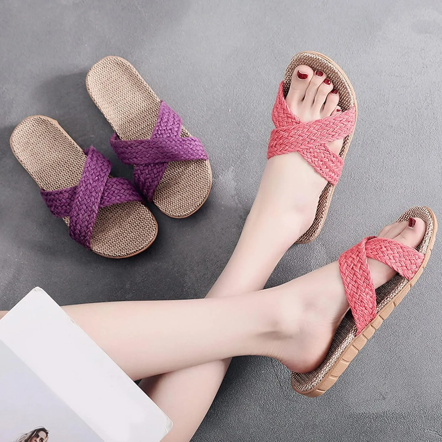 Silent Home Slippers New Women's Indoor Breathable Couples Home Linen Knitted Slippers In Summer