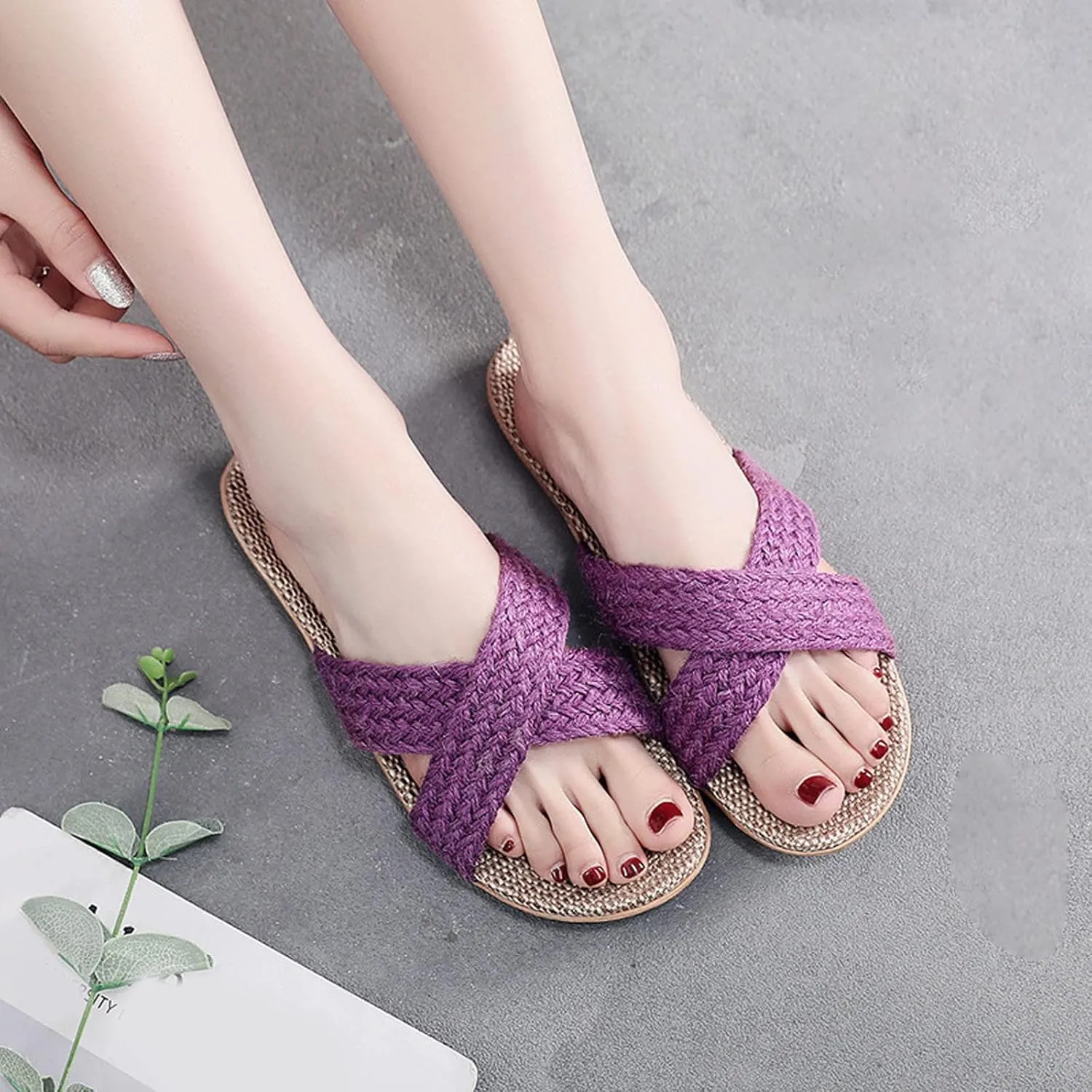 Silent Home Slippers New Women's Indoor Breathable Couples Home Linen Knitted Slippers In Summer