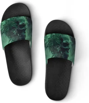 Skull Smoke Weed Home Slippers Non-Slip Open Toe PVC Shower Slippers Sandals for Men Women