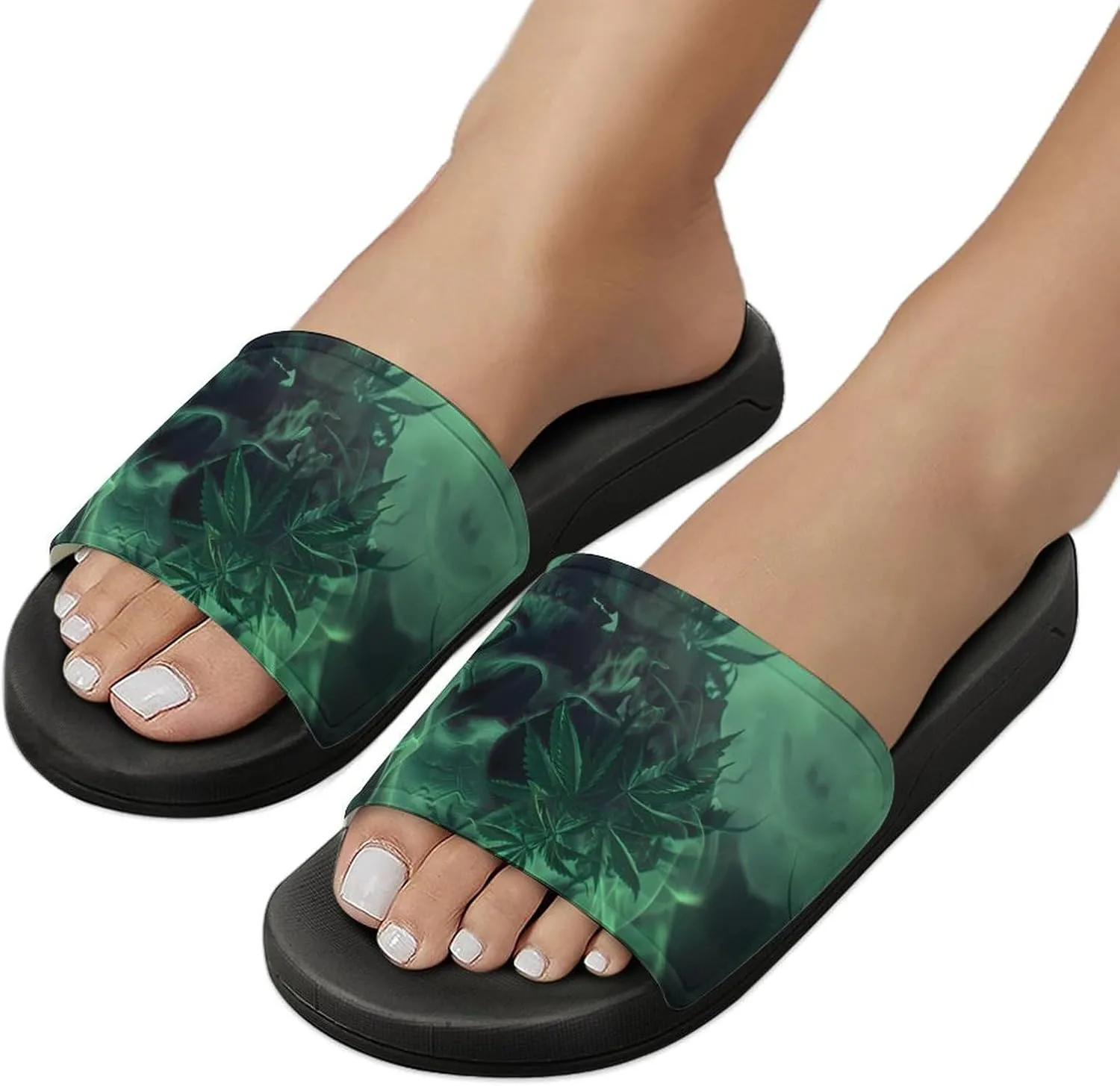 Skull Smoke Weed Home Slippers Non-Slip Open Toe PVC Shower Slippers Sandals for Men Women