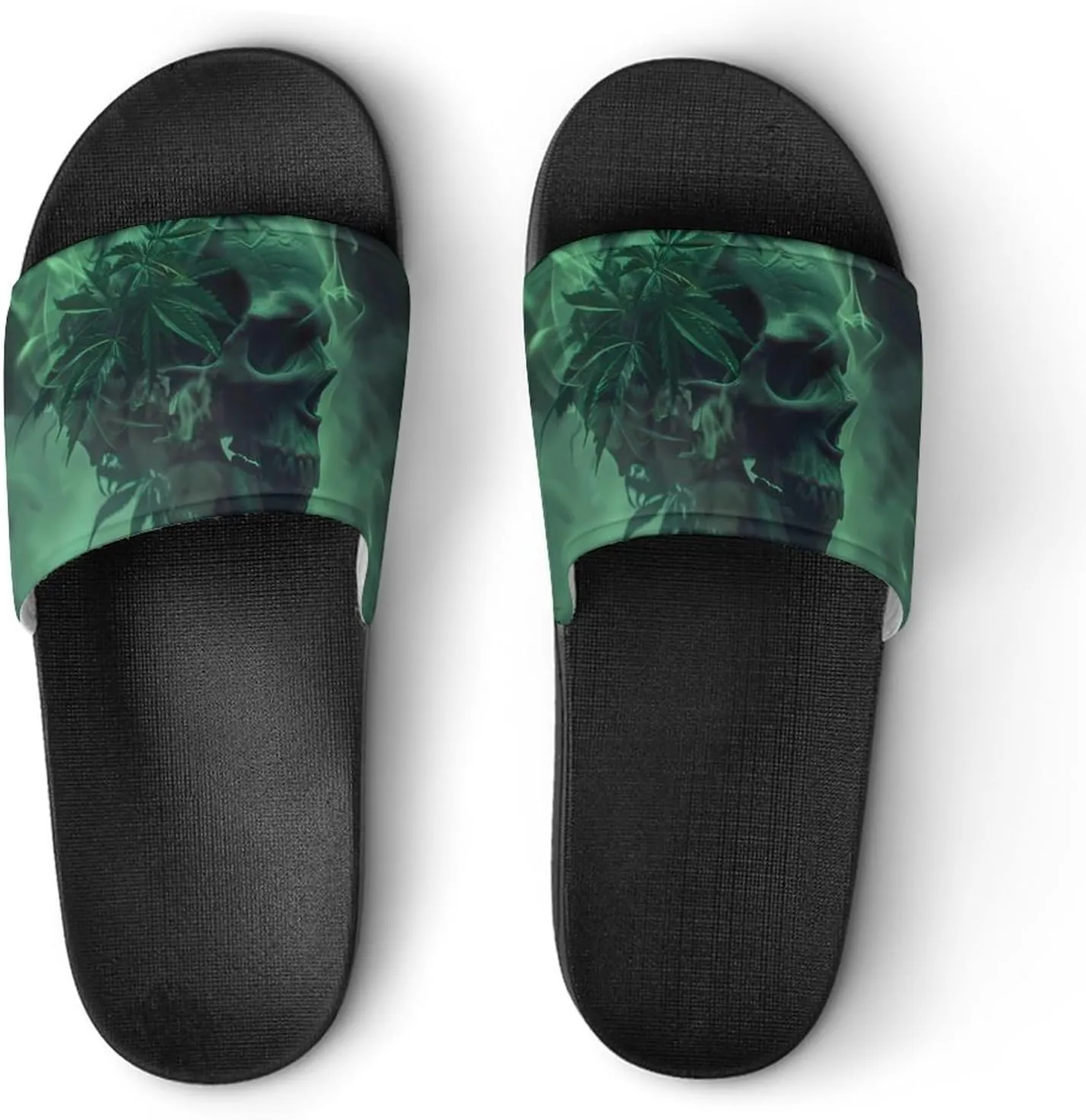 Skull Smoke Weed Home Slippers Non-Slip Open Toe PVC Shower Slippers Sandals for Men Women