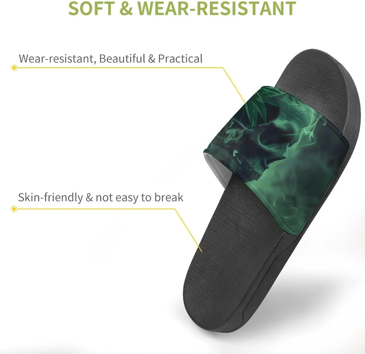 Skull Smoke Weed Home Slippers Non-Slip Open Toe PVC Shower Slippers Sandals for Men Women