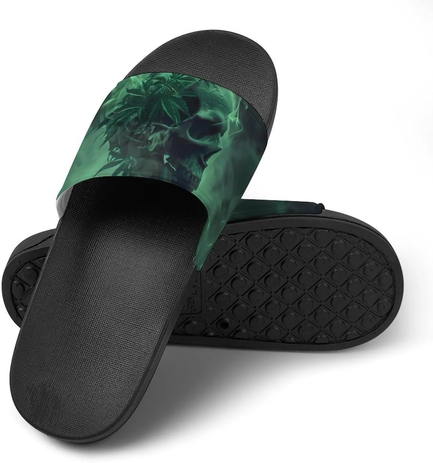 Skull Smoke Weed Home Slippers Non-Slip Open Toe PVC Shower Slippers Sandals for Men Women