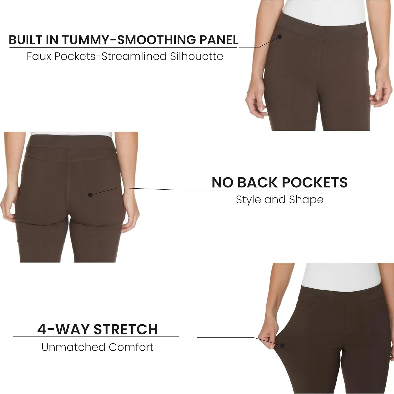 SLIM-SATION Women Slimming Tummy Control Wide Band Regular Length Pull-on Straight Leg Pant