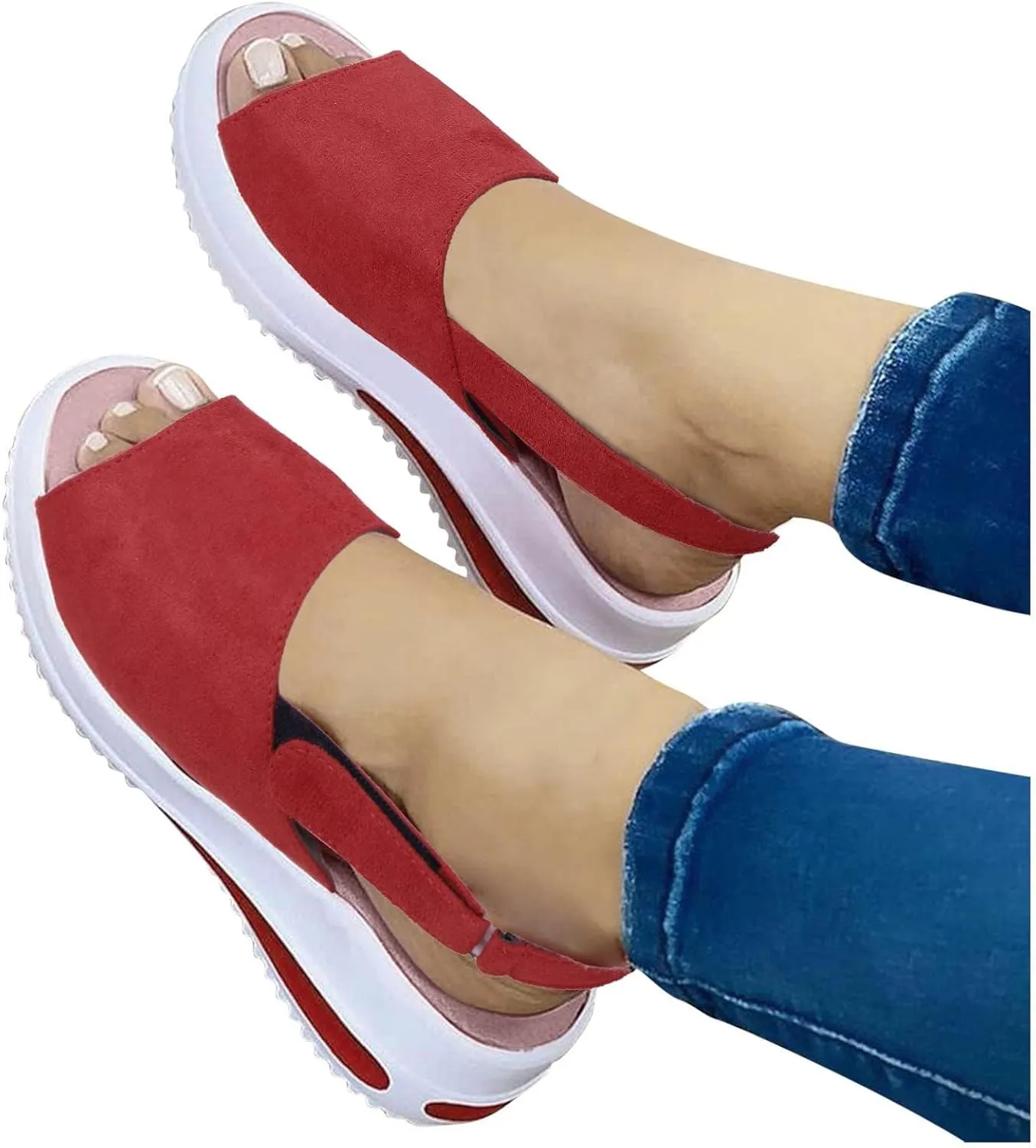Slingback Sandals for Women Summer Comfy Open Toe Ankle Strap Hook&Loop Wedge Mouth Casual Dressy 2025 Platform Beach Shoes Shallow Non-Slip Espadrilles Trendy Slip On Buckle Wedges Flats