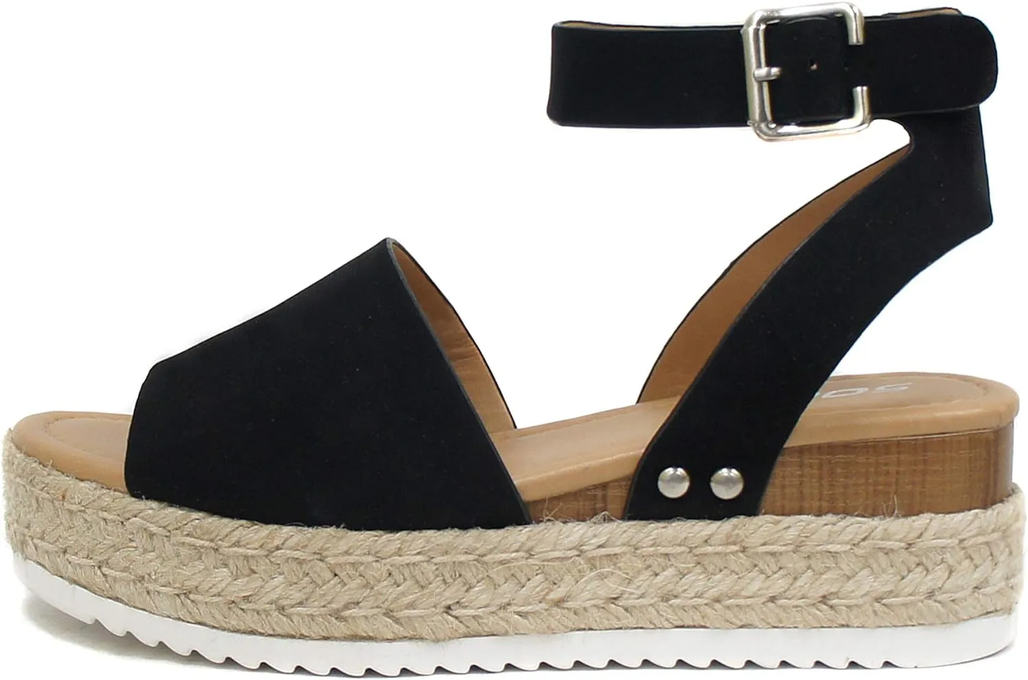 SODA Clip Womens Casual Espadrilles Trim Flatform Studded Wedge (6.5 M US, Black New)