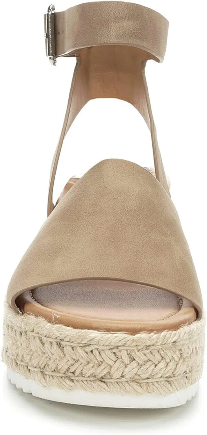SODA Clip Womens Casual Espadrilles Trim Flatform Studded Wedge