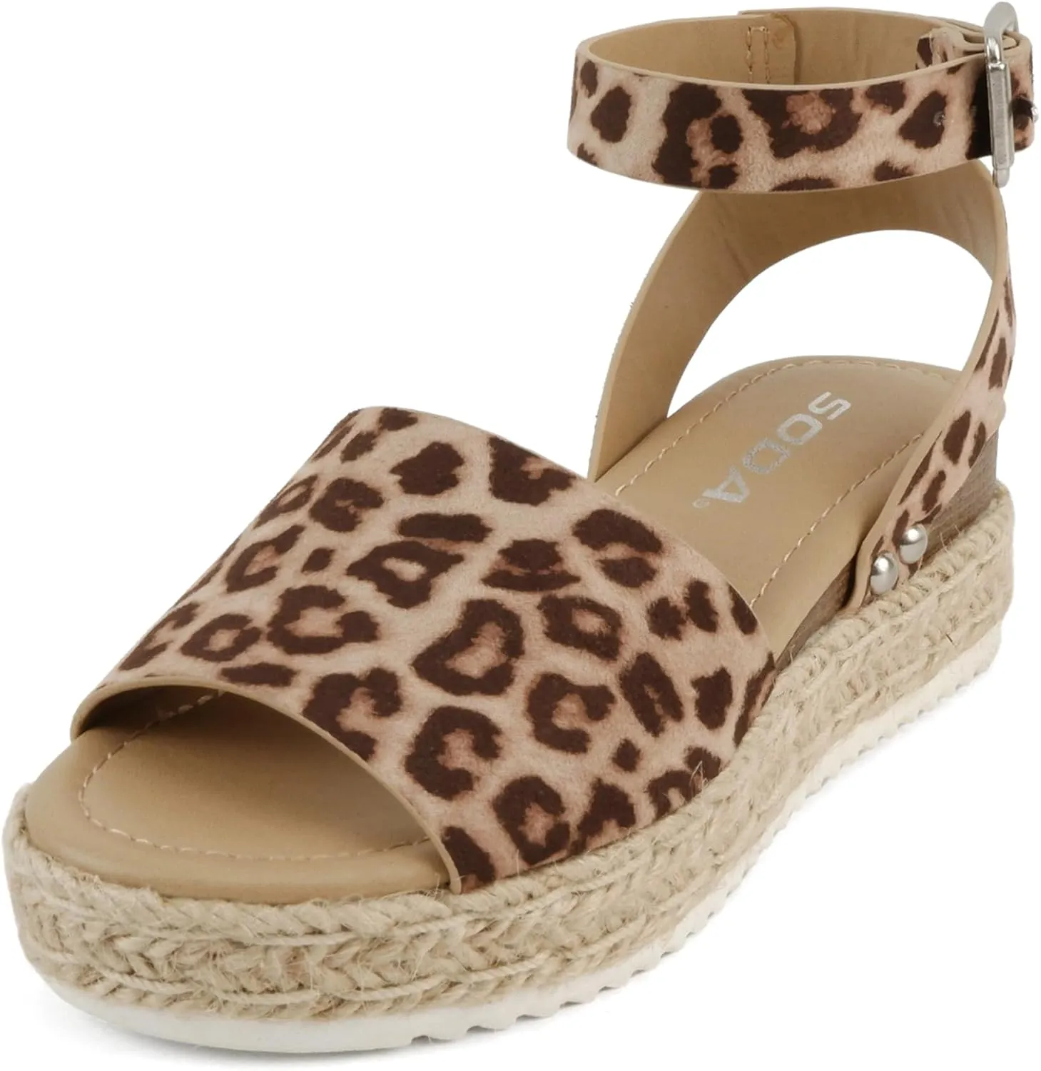 SODA Clip Womens Casual Espadrilles Trim Flatform Studded Wedge