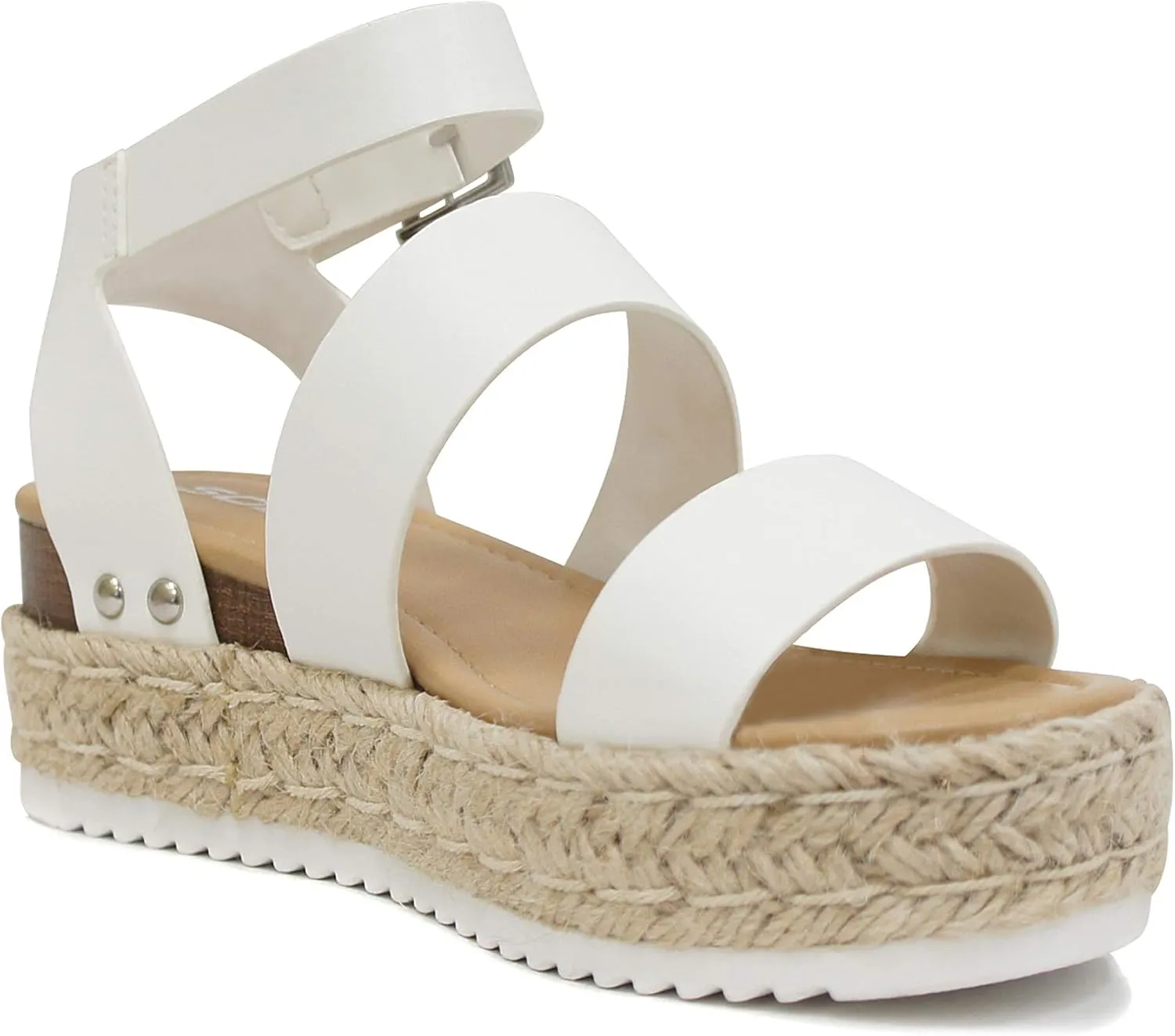Soda Top Shoe Bryce Open Toe Buckle Ankle Strap Espadrilles Flatform Wedge Casual Sandal