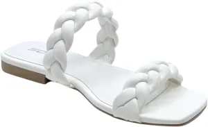 Soda Women's Square Open Toe Flat Sandals Braided Strap Slip-on Slides Woven Sandals Vault White 7.5