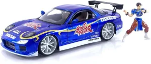 Street Fighter 1:24 1993 Mazda RX-7 Die-Cast Car & 2.75" Chun-Li Figure, Toys for Kids and Adults