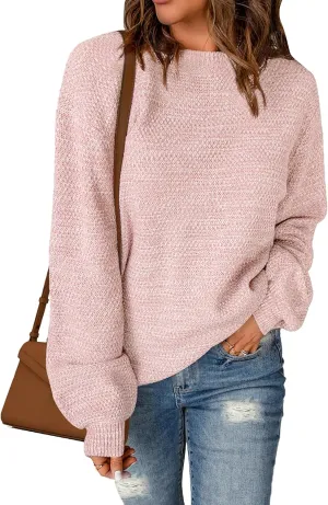 Sucolan Sweaters for Women 2024 Oversized Long Sleeve Knit Pullover Cute Crew Neck Sweater Fall Tops S