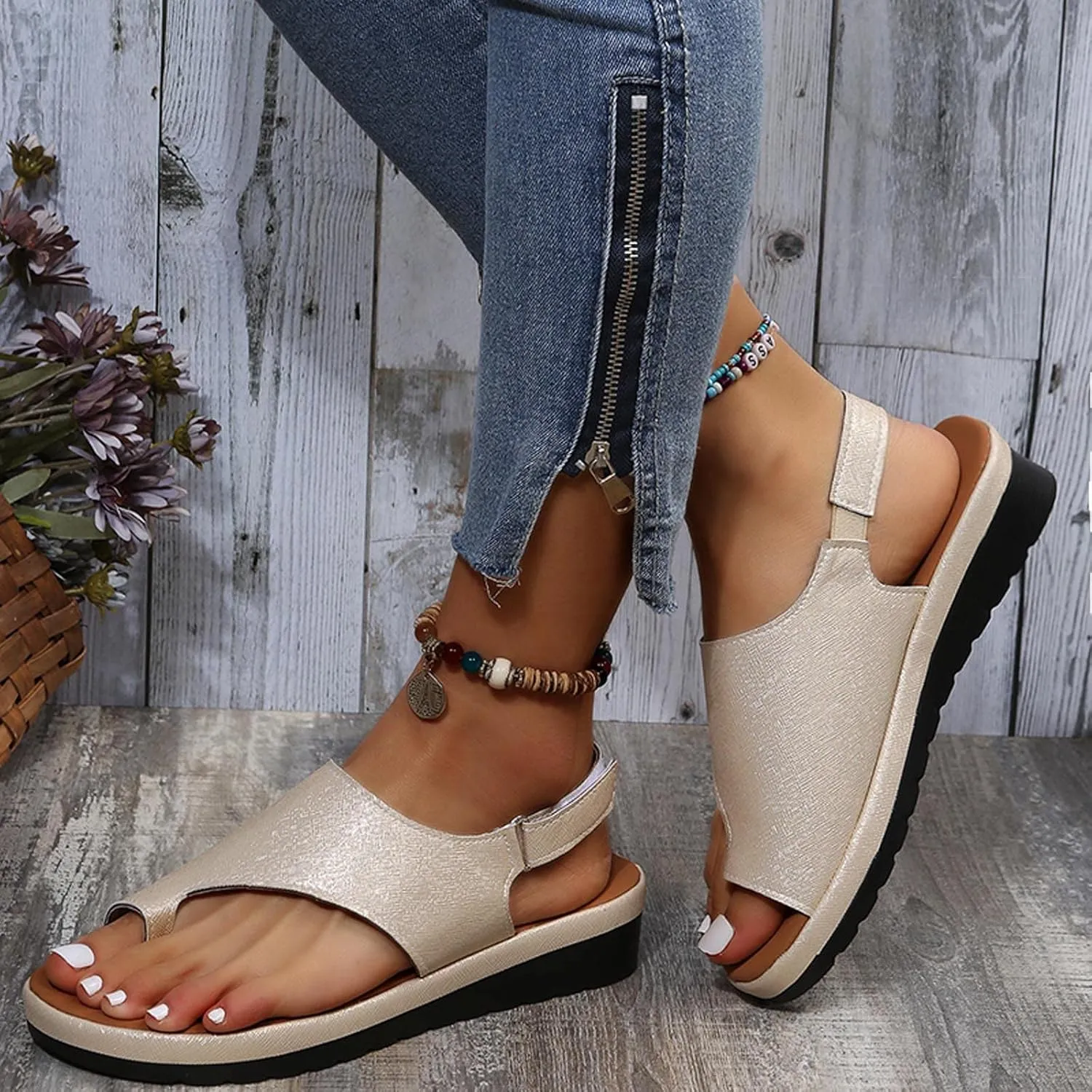 Summer Wedge Heel Open Clip Toe Sandals for Women Comfortable Casual Footwear Trendy Flats for Everyday Use